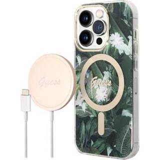 👉 Draadloze oplader groen Guess Jungle Edition Bundle Pack iPhone 14 Pro Max Hoesje & - 3666339103286