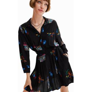 👉 Blousejurk zwart viscose XS vrouwen Korten met tekeningen - BLACK 8445110397008