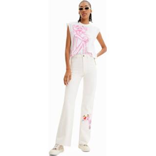 👉 Mouwloos t-shirt roze wit cotton XS vrouwen met de Panter - WHITE 8445110405406