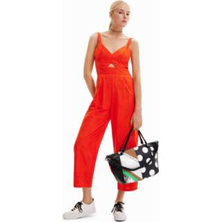 👉 Jumpsuit oranje cotton XL vrouwen Lange met schouderbandjes en borduursel - ORANGE 8445110410684