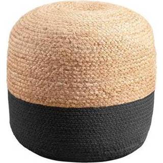 👉 Poef zwart Beige#Zwart Nala - naturel/zwart Ø48x38 cm Leen Bakker 8714901787602
