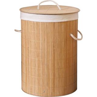 👉 Wasmand wit bamboe active Homestyle Pro Ronde Opvouwbare 35x50 cm Naturel/Wit 7423426238285