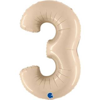 👉 Folieballon Satin cijfer 3 102 cm - Crème