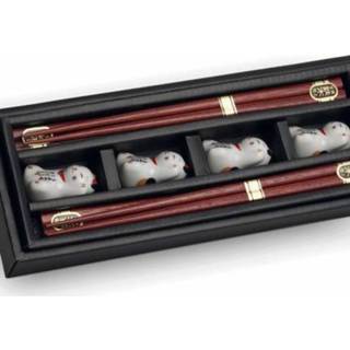 👉 Chopstick lucky cat Edo Japan - + stones giftbox set/4