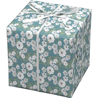 👉 Cadeaupapier blauw witte active - 10 meter met bloemen 7320182604074