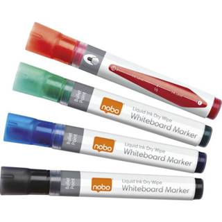 👉 Viltstift active Nobo whiteboard Liquid ink drymarker rond assorti 3mm 4st 5028252255240