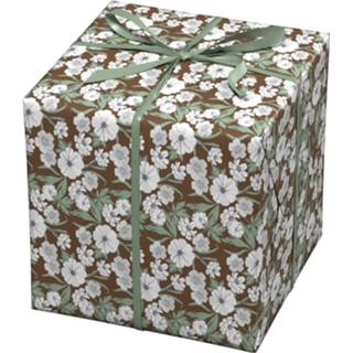 👉 Cadeaupapier bruin witte active - 10 meter met bloemen 7320182604067