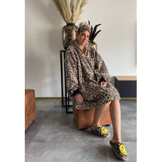 👉 Poncho grijs Snuggie met capuchon - fleece leopard 9331632027334