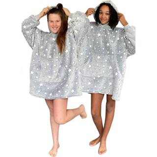 👉 Poncho grijs kinderen Kinder snuggie met capucohon - fleece kind glow in the dark 9331632027488