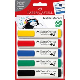 👉 Viltstift textiel active Faber-Castell blisterà 5 kleuren 4005401595205