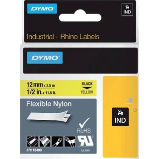 👉 Labeltape zwart geel nylon active Dymo Rhino 18490 12mmx3.5m op