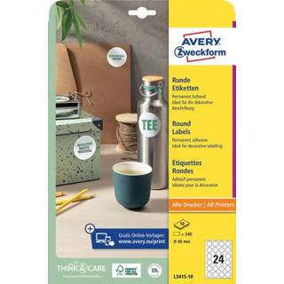 👉 Etiket wit active Avery Zweckform L3415-10 rond 40mm 240stuks 4004182634172