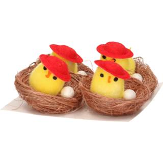 👉 Mand rood active mannen 4x stuks paaskuikens in - hoedje 4 cm