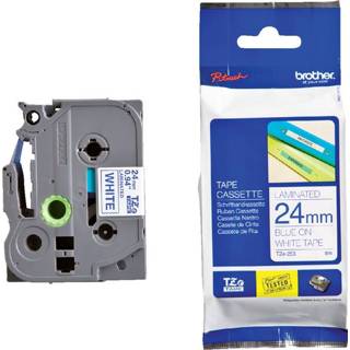 👉 Labeltape blauw wit active Brother P-touch TZE-253 24mm op 4977766052788