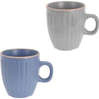 Drinkbeker blauw grijs keramiek active Drinkbeker/mok set - 2x stuks blauw/grijs 150 ml