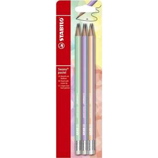 👉 Potlood pastel active STABILO grafiet Swano HB met gumtip etuià 6 kleuren 4006381553667