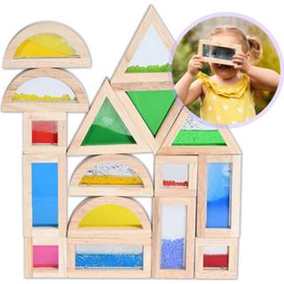 👉 Houten blok Sensory Block Set | 16 stuks sensorische blokken met gekleurd zand, water en kralen 5060138820289