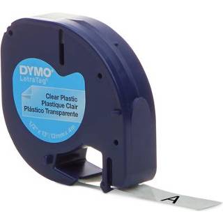 👉 Labeltape zwart plastic active Dymo Letratag 12267 12mm op transp 5411313122672