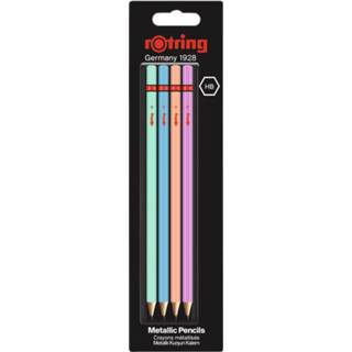 Potlood active rOtring Woodcase Metallic HB blisterà 4 stuks assorti 3026980942144