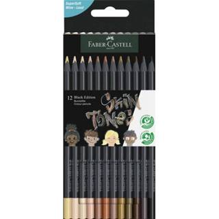 👉 Kleurpotlood zwart active Faber-Castell - kleurpotloden Black Edition 12 stuks huidskleuren 4005401164142