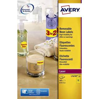 👉 Etiket geel active Avery L7670-25 63.5mm rond neon 300stuks 3266550263181