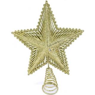 👉 Kerstboomster kunststof goud active gaas kerstboom ster piek 24 cm - Kerstpieken