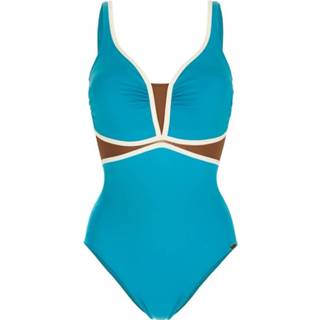 👉 Badpak kunstvezels vrouwen turkoois effen bruine in fel turquoise met inzet Sunflair 4064435604208 4064435604116