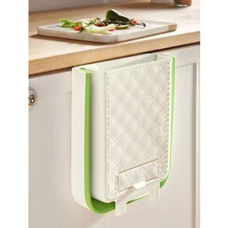 Afvalemmer wit groen kunststof opvouwbare voor gebruik in keuken met vakje afvalzakken Wit/Groen