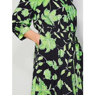 👉 Jurk viscose groen zwart met verstelbaar bindbandje in de taille MONA Groen/Zwart 4055709765510