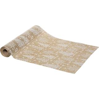 👉 Tafelloper beige wit active Kerst thema diner - beige/wit 28 x 300 cm