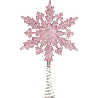 👉 Kerstboom roze kunststof active platte sneeuwvlok piek glitter 20 cm