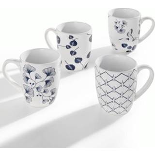 👉 Mok wit blauw keramiek Set van 4 mokken Wit/Blauw