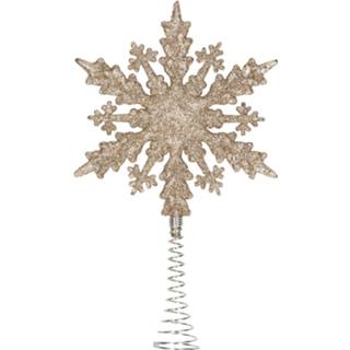 👉 Kerstboom kunststof goud active platte sneeuwvlok piek glitter champagne 20 cm