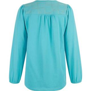 👉 Blous turkoois katoen effen Blouse met mooi grafisch borduursel Alba Moda Turquoise 4055711051014