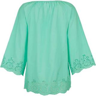 👉 Blous katoen groen effen tgroen Blouse met zomers, opengewerkt kant Alba Moda Mintgroen 4055711048359