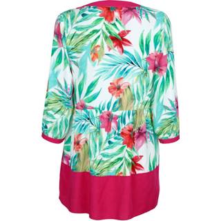 👉 Tuniek viscose groen allover roze met zomers bloemendessin Alba Moda Groen/Pink 4055711015672