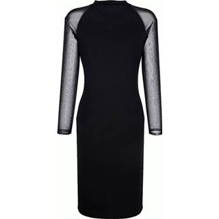 👉 Gebreide jurk zwart effen transparante met mouwen Alba Moda 4055711164769