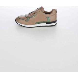 👉 Sneakers groen glad leer animalprint chique kleuren Sneaker Alba Moda Taupe/Groen/Metallic