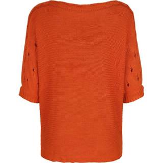 👉 Trui kunstvezels rood effen met ajourdetails Alba Moda Koraal