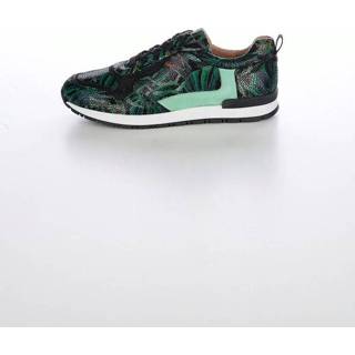 👉 Sneakers groen zwart multicolor leer gebloemd olijf Sneaker Alba Moda Groen/Zwart/Multicolor