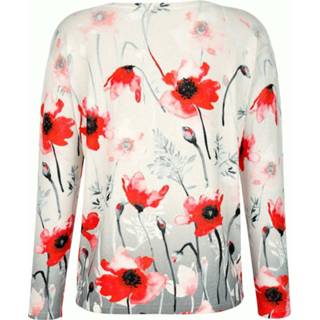 👉 Trui gebloemd wit multicolor met klaprozendessin Alba Moda
