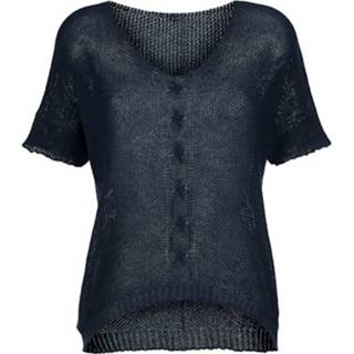 👉 Trui effen blauw marine met kabelpatroondetail Alba Moda