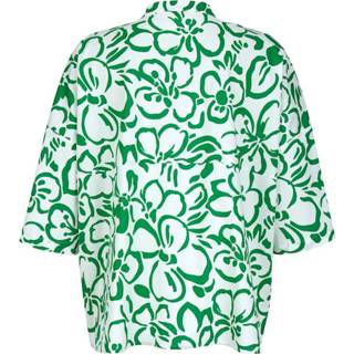 👉 Blous groen wit gebloemd Oversized blouse Alba Moda Groen/Wit 4055711194285