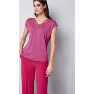 👉 Shirt roze effen met kant Alba Moda Pink