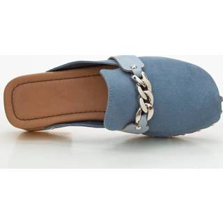 👉 Muil vrouwen blauw Muiltje met zool in houtlook Studio W Pastelblauw