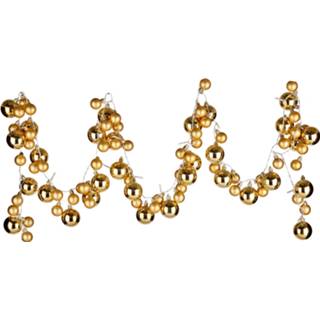 👉 Slinger goud active Verlichte kerst guirlande/slinger met 93 LED kerstballen 180 cm