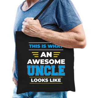 👉 Katoenen tas zwart active Awesome uncle / geweldige oom - 42 x 38 cm