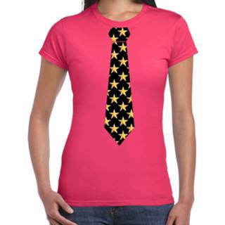 👉 Feest stropdas roze active vrouwen Thema/verkleed t-shirt sterretjes voor dames -