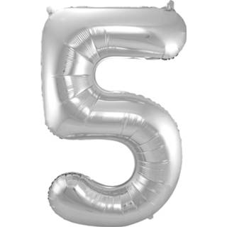 👉 Folie zilver active verjaardag ballon van cijfer 5 in het 86 cm