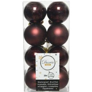 👉 Kerstbal bruin kunststof glans active 16x stuks kerstballen mahonie 4 cm glans/mat